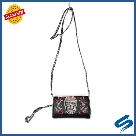 Rhinestone Metal Skull Shoulder Bag Purse Wallet Set Durable
